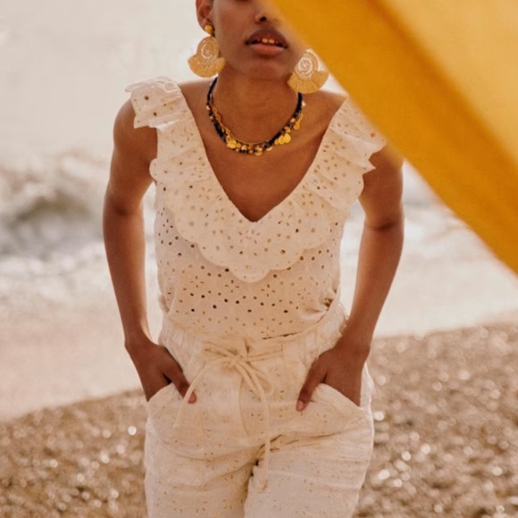 Sezanne Gold Eyelet Blouse in Ecru Size 40 US 8 - Picture 4 of 12